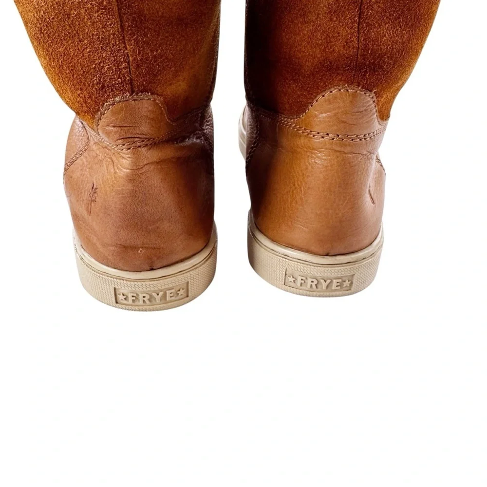 Frye Gemma Tall Shearling Boots Suede and Leather Cognac Size 8.5